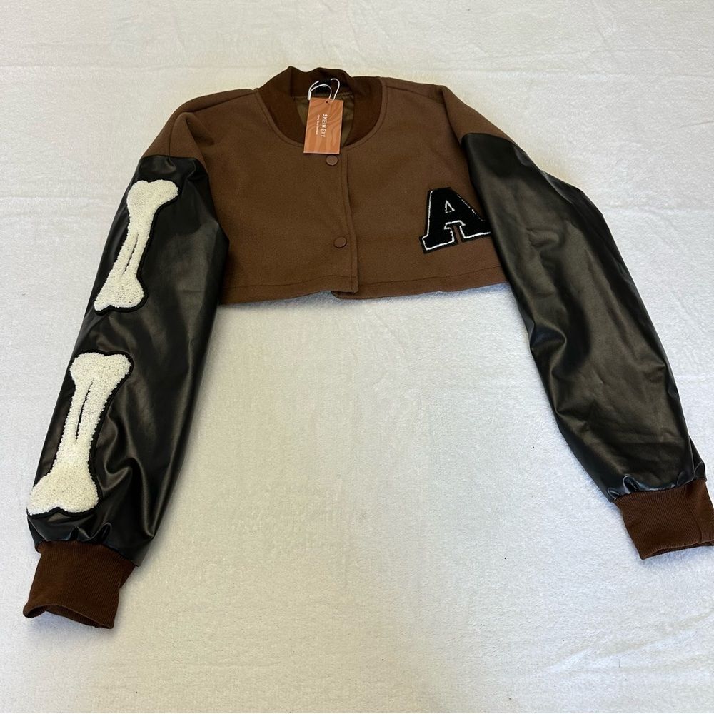 SHEIN Brown and Black Varsity Jacket NWT Size XS